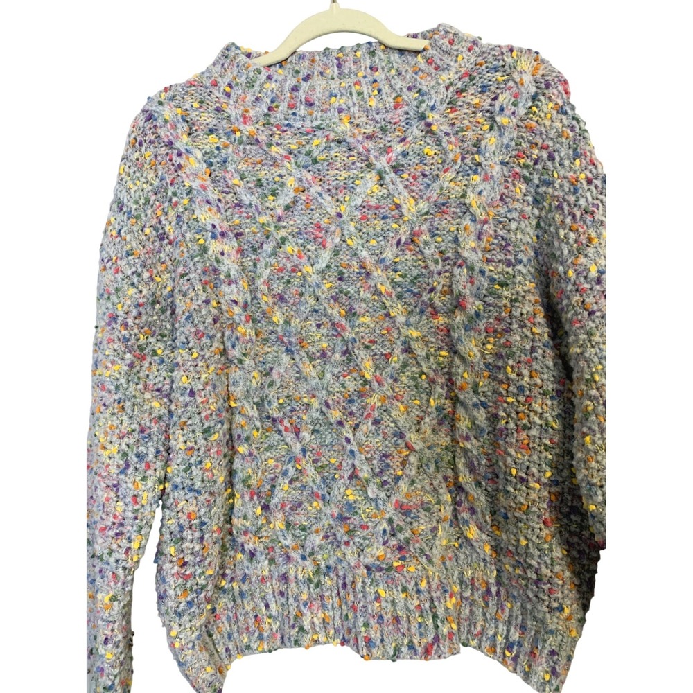 eesome Women Multicolor Confetti Cable Knit Mock Turtleneck Sweater Size S/M - Picture 4 of 9